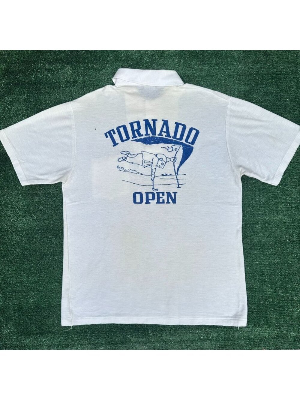 Vintage 80s Tornado Open Golfing Polo Shirt White L Single Stitch Preppy Humor